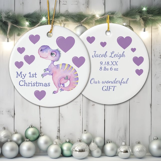 Ornamento De Cerâmica Dinossauro Adorável Primeiro Natal (Criador carregado)