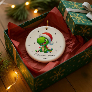 Ornamento De Cerâmica Dinossauro com Foto e Texto Personalizados 