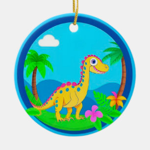 Ornamento De Cerâmica Dinossauro de Desenho Animado em uma Cena Tropical