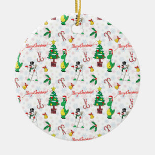 Ornamento De Cerâmica dinossauro de Natal e boneco de neve