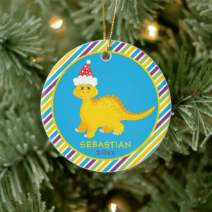 Ornamento De Cerâmica Dinossauro de Natal Personalizado e Bonito Strike