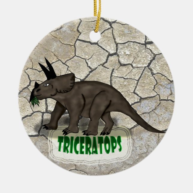 Ornamento De Cerâmica Dinossauro do Triceratops (Frente)