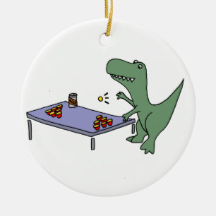 Ornamento De Cerâmica Dinossauro engraçado de T-Rex que joga a cerveja