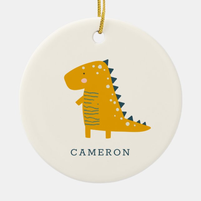 Ornamento De Cerâmica Dinossauro Gato em Amarelo Personalizado (Frente)
