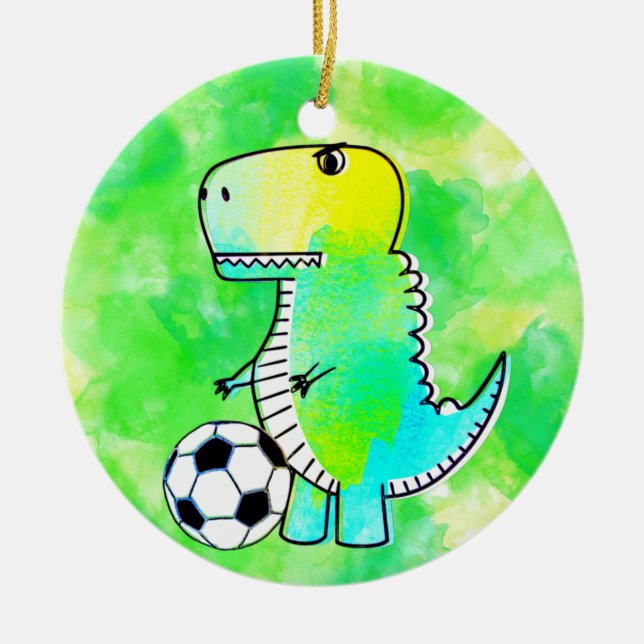 Ornamento De Cerâmica Dinossauro Gelado Adora Coerência Do Futebol (Frente)