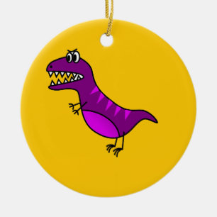 Ornamento De Cerâmica Dinossauro roxo com raiva e desenho animado