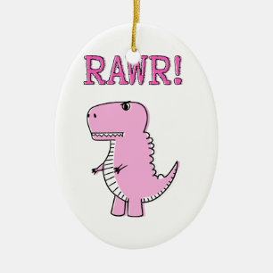 Ornamento De Cerâmica Dinossauro T-Rex, Cartoon Rosa, Bonito E Irritado