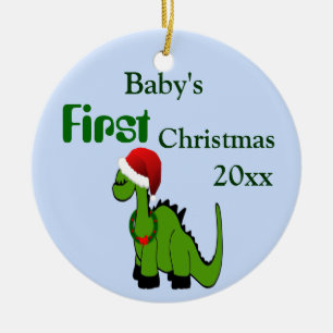 Ornamento De Cerâmica Dinossauro Verde em Papai Noel para o Natal
