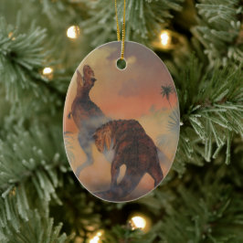 Ornamento De Cerâmica Dinossauros Vintage, Carnotaurus Rugindo na Selva