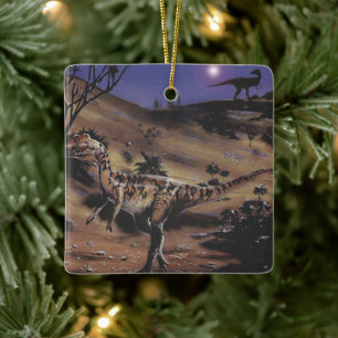 Ornamento De Cerâmica Dinossauros Vintage, Dilophosaurus em uma Noite Es