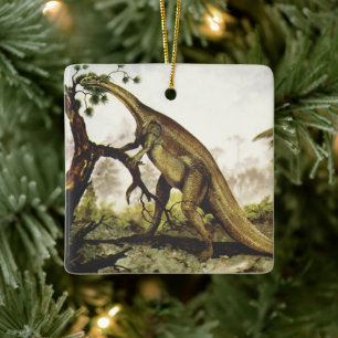 Ornamento De Cerâmica Dinossauros Vintage, Plateossauro Pastando em Árvo