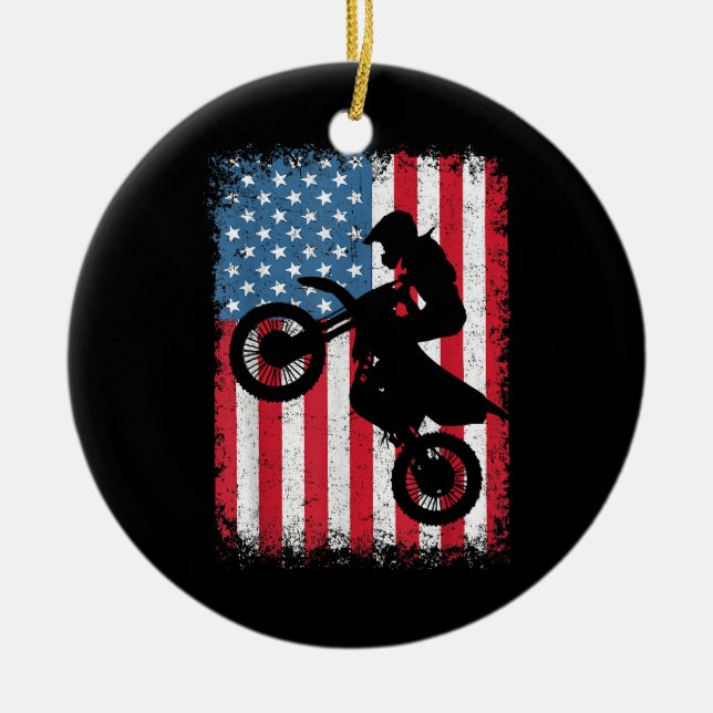 Ornamento De Cerâmica Dirt Bike American Flag Motocross Biker Men (Frente)