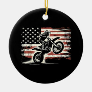 Ornamento De Cerâmica Dirt Bike American Flag Motocross Biker Vintage EU