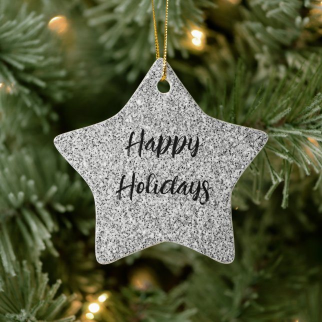 Ornamento De Cerâmica Disparos luminosos da cinza prateada Nome personal (Árvore)