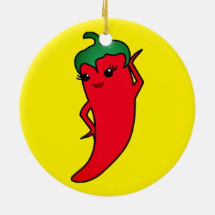Ornamento De Cerâmica Diva Pimenta Vermelha Kawaii