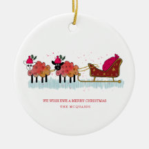 Diversão 2 ovelhas puxando santas sleigh