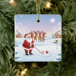 Ornamento De Cerâmica Diversão de Golfe no Pólo Norte do Papai Noel 