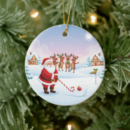 Ornamento De Cerâmica Diversão de Golfe no Pólo Norte do Papai Noel 