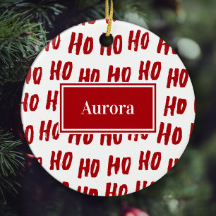 Ornamento De Cerâmica Diversão Ho Ho Texto Ho Padrão de Feriado Vermelho