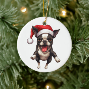 Ornamento De Cerâmica Diversão Personalizada - Boston Terrier Christmas