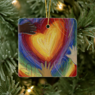 Ornamento De Cerâmica Diversity DEI Hearts Holiday Gift Ornament