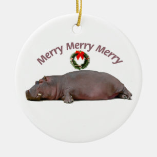 Ornamento De Cerâmica Divertimento do Feliz Natal do hipopótamo