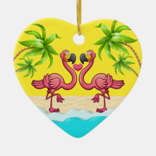 Ornamento De Cerâmica Divertimento Flamingo Love
