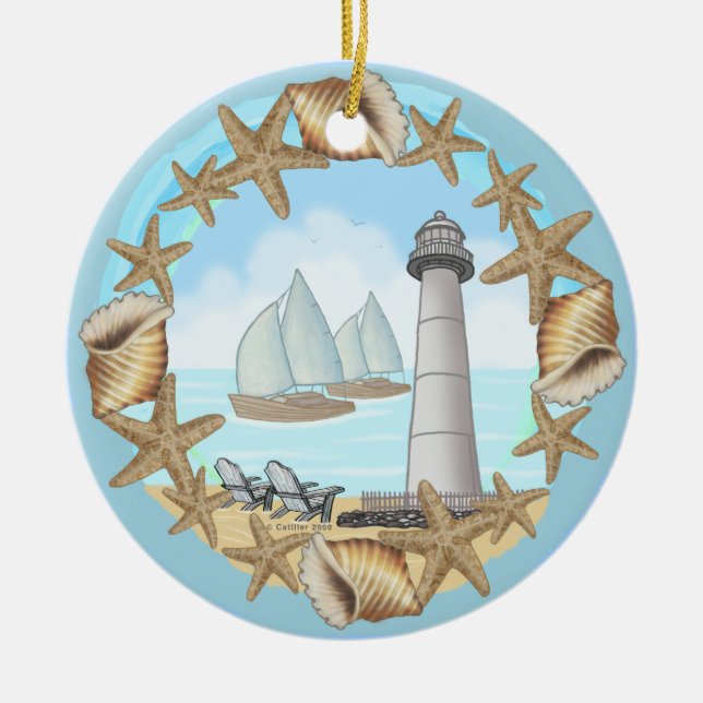 ornamento de cerâmica do Farol de Biloxi (Frente)