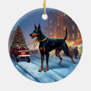 Ornamento De Cerâmica Doberman Christmas Fesason Season