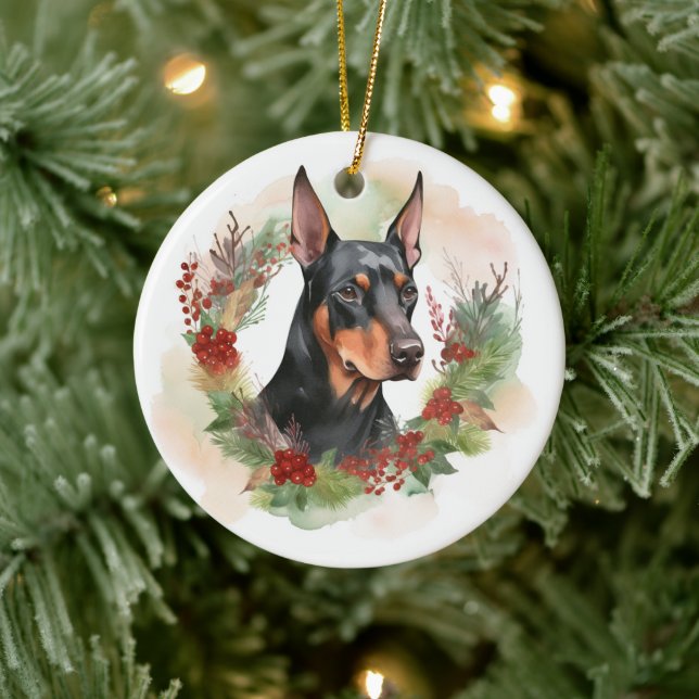 Ornamento De Cerâmica Doberman Christmas Wreath Festivo Pup (Árvore)