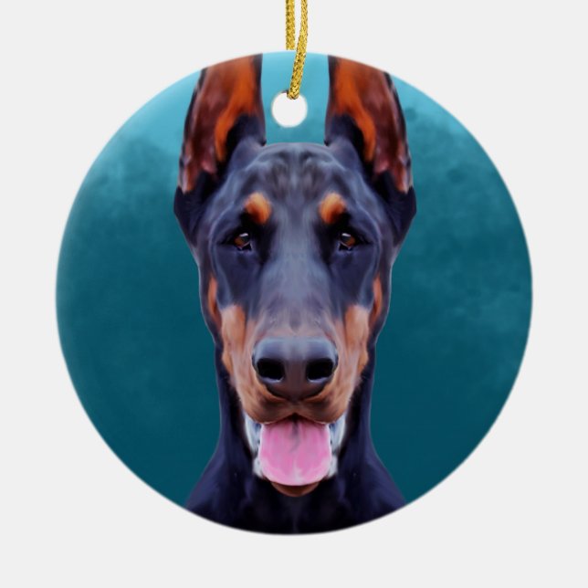 Ornamento De Cerâmica Doberman Dog Portrait (Frente)