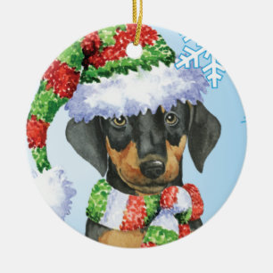 Ornamento De Cerâmica Doberman feliz de Howliday