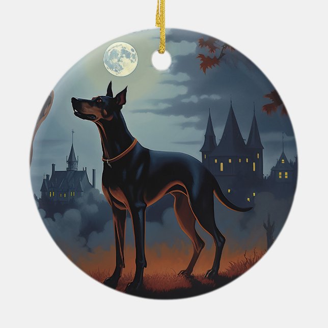 Ornamento De Cerâmica Doberman Halloween Assustador (Traseira)
