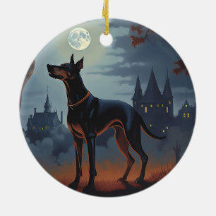 Ornamento De Cerâmica Doberman Halloween Scary