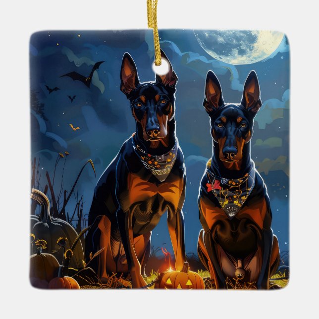 Ornamento De Cerâmica Doberman Halloween Spooky (Frente)
