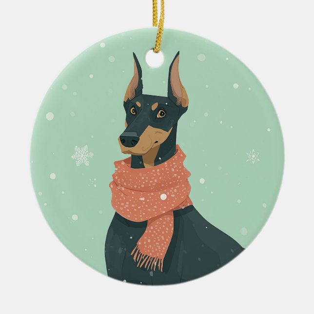 Ornamento De Cerâmica Doberman Holiday Keepsake (Frente)