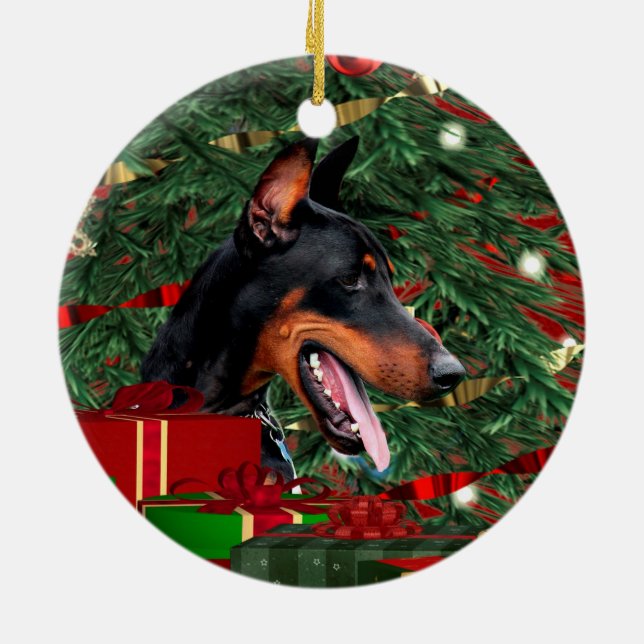 Ornamento De Cerâmica Doberman Pinscher Christmas (Traseira)