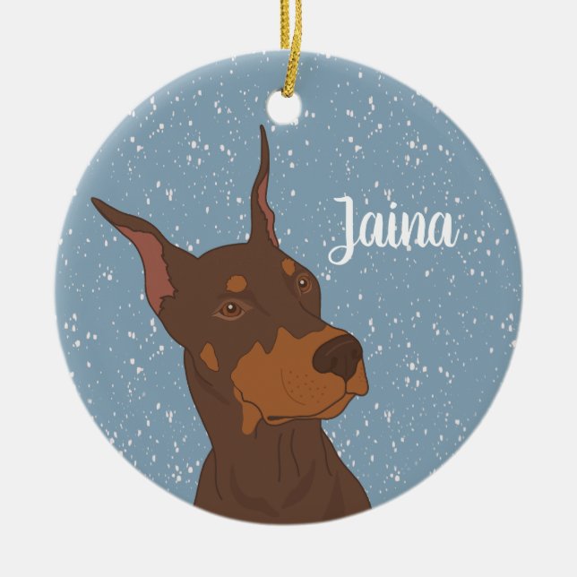 Ornamento De Cerâmica Doberman Pinscher de Natal (Frente)