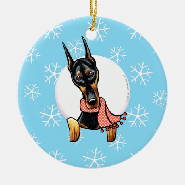 Ornamento De Cerâmica Doberman Pinscher Deixe nevar (Frente)