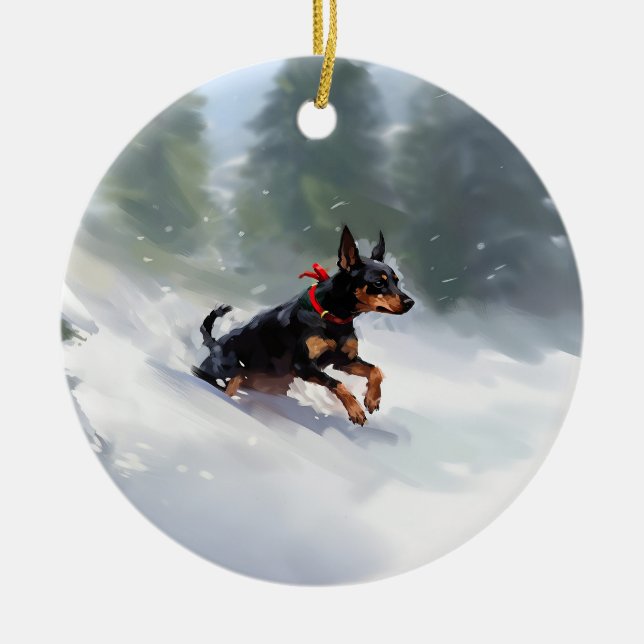 Ornamento De Cerâmica Doberman Pinscher Inverno de Natal (Frente)