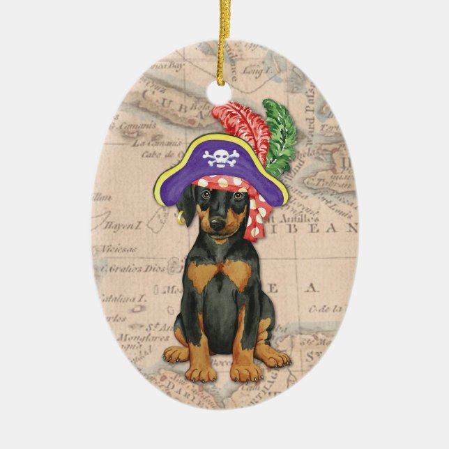Ornamento De Cerâmica Doberman Pinscher Pirate (Frente)