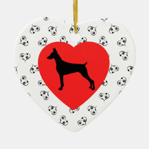 Ornamento De Cerâmica Doberman Pinscher Silhouette com Corações