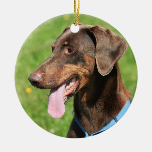 Ornamento De Cerâmica Doberman vermelho (Frente)