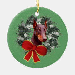 Ornamento De Cerâmica Doberman Wreath Holiday Dog Ornament