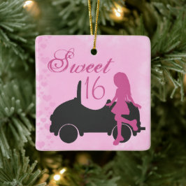 Ornamento De Cerâmica Doce 16 Carros, Preto-Rosa Personalizado, 16