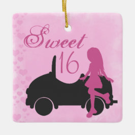 Ornamento De Cerâmica Doce 16 Carros, Preto-Rosa Personalizado, 16