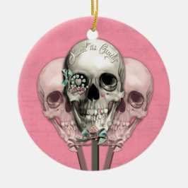 Ornamento De Cerâmica Doce como os crânios do pirulito dos doces no rosa