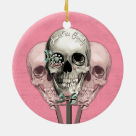 Ornamento De Cerâmica Doce como os crânios do pirulito dos doces no rosa