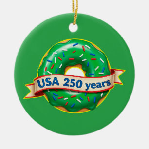 Ornamento De Cerâmica Doce Donut da Liberdade EUA 250 Anos