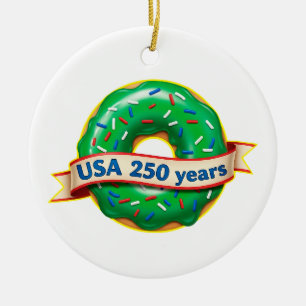 Ornamento De Cerâmica Doce Donut Liberdade EUA 250 Anos